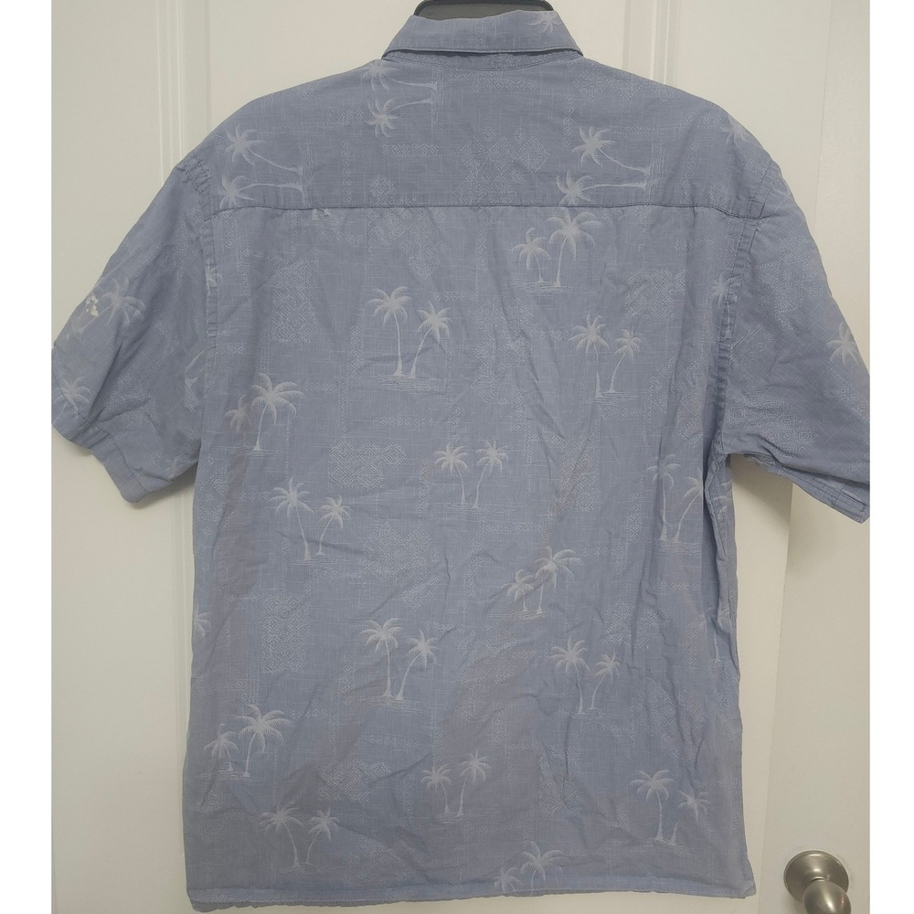 Campia Moda Mens Medium Blue Tropical Palm Tree Cotton Short Sleeve Button Shirt - Picture 6 of 6
